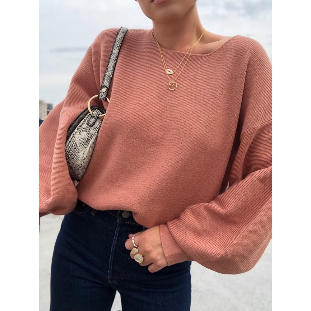 Yasmine Puff Sleeve Cozy Knit Sweater - Blush